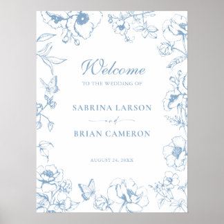 Elegante stoffige blauwe bloemrijke tuin bruiloft  poster