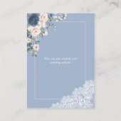 Elegante stoffige blauwe blos bloemrijke kant deta informatiekaartje (Achterkant)