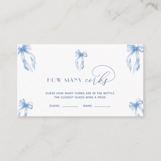 Elegante stoffige blauwe boog raad hoeveel kurken informatiekaartje (Voorkant)