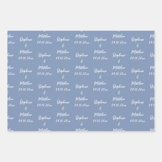 Elegante stoffige blauwe bruid bruidegom namen bru inpakpapier vel (Voorkant)