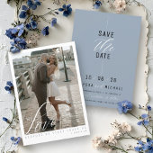 Elegante stoffige blauwe eenvoudige foto Christeli Save The Date