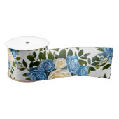 Elegante stoffige blauwe en ivoren bloemenbruiloft satijnen lint (Spoel)