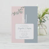 Elegante stoffige blauwe en roze bloemen foto brui kaart (Staand voorkant)