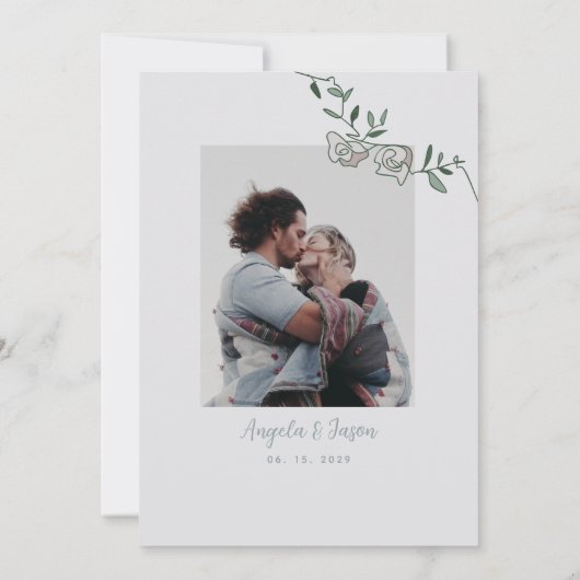 Elegante stoffige blauwe en roze bloemen foto brui kaart (Achterkant)