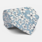 Elegante stoffige blauwe en witte bloemen stropdas (Opgerold)