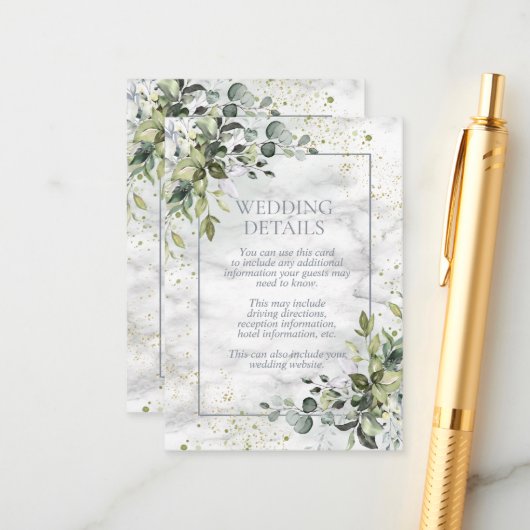 Elegante stoffige blauwe Eucalyptus groen Marmer Informatiekaartje (Voorkant / Achterkant in situ)