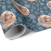 Elegante stoffige blauwe foto kerst cadeaupapier (Rol Hoek)