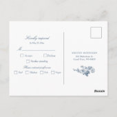 Elegante stoffige blauwe Franse bloemenkam RSVP Briefkaart (Achterkant)