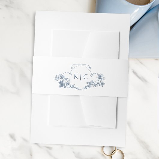 Elegante stoffige blauwe Franse bloemenkam Uitnodigingen Wikkel