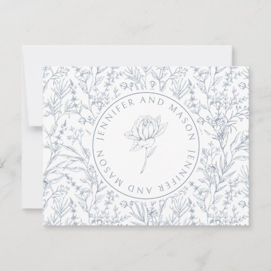 Elegante stoffige blauwe Franse bruiloft bedankjes Bedankkaart (Voorkant)