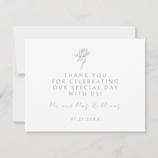 Elegante stoffige blauwe Franse bruiloft bedankjes Bedankkaart (Achterkant)