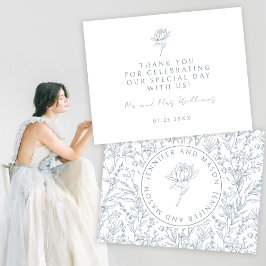 Elegante stoffige blauwe Franse bruiloft bedankjes Bedankkaart