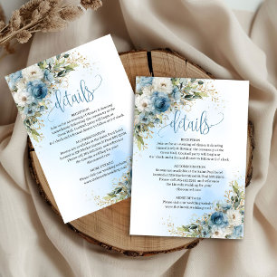 Elegante stoffige blauwe gouden trouwdetails kaart