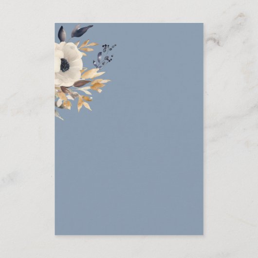 Elegante stoffige blauwe gouden winter bloemenbrui informatiekaartje (Achterkant)