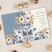 Elegante stoffige blauwe gouden winter bloemenbrui kaart