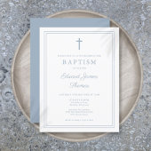 Elegante stoffige blauwe grens doop uitnodiging