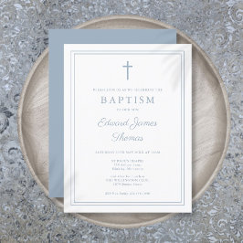 Elegante stoffige blauwe grens doop uitnodiging