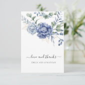 Elegante stoffige blauwe groen bruiloft benodigdhe bedankkaart (Staand voorkant)