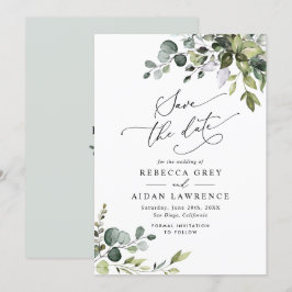 Elegante stoffige blauwe groene planten Huwelijksa Kaart