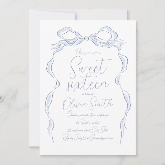 Elegante stoffige blauwe hand getekend boog zoet z kaart (Voorkant)