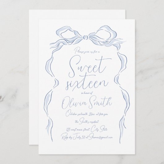 Elegante stoffige blauwe hand getekend boog zoet z kaart (Voorkant / Achterkant)