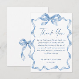 Elegante stoffige blauwe hand getekende boog bruil bedankkaart