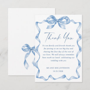 Elegante stoffige blauwe hand getekende boog bruil bedankkaart