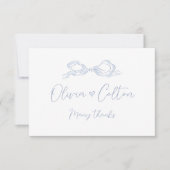 Elegante stoffige blauwe hand getekende boog bruil bedankkaart (Voorkant)