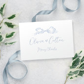 Elegante stoffige blauwe hand getekende boog bruil bedankkaart