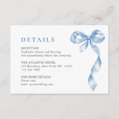 Elegante stoffige blauwe hand getekende boog bruil informatiekaartje (Voorkant)