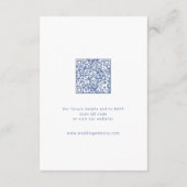 Elegante stoffige blauwe hand getekende boog bruil informatiekaartje (Achterkant)