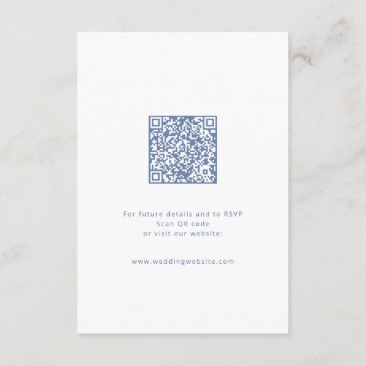 Elegante stoffige blauwe hand getekende boog bruil informatiekaartje (Achterkant)