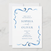 Elegante stoffige blauwe hand getekende boog bruil kaart (Voorkant)