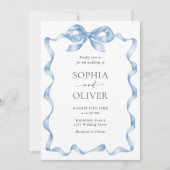 Elegante stoffige blauwe hand getekende boog bruil kaart (Voorkant)