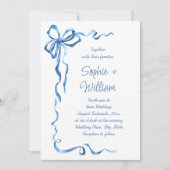 Elegante stoffige blauwe hand getekende boog bruil kaart (Voorkant)