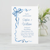 Elegante stoffige blauwe hand getekende boog bruil kaart (Staand voorkant)