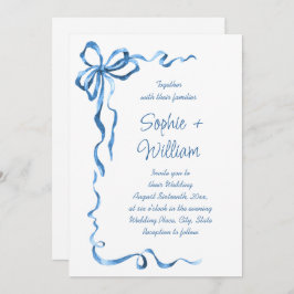 Elegante stoffige blauwe hand getekende boog bruil kaart