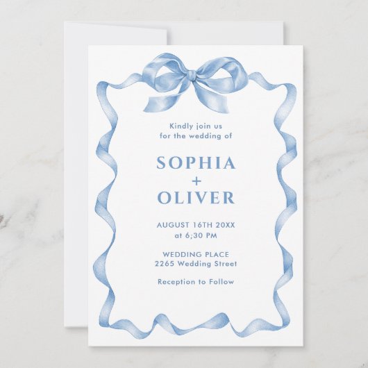 Elegante stoffige blauwe hand getekende boog bruil kaart (Voorkant)