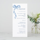 Elegante stoffige blauwe hand getekende boog bruil menu (Staand voorkant)