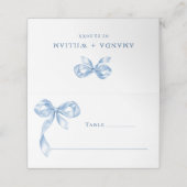 Elegante stoffige blauwe hand getekende boog bruil plaatskaartje (Buitenkant ongevouwen)