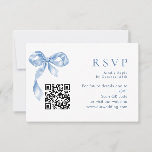 Elegante stoffige blauwe hand getekende boog bruil RSVP kaartje (Voorkant)