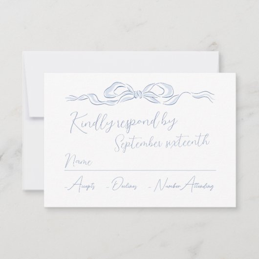 Elegante stoffige blauwe hand getekende boog bruil RSVP kaartje (Voorkant)