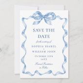 Elegante stoffige blauwe hand getekende boog bruil save the date (Voorkant)
