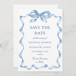 Elegante stoffige blauwe hand getekende boog bruil save the date
