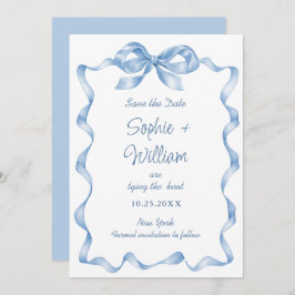 Elegante stoffige blauwe hand getekende boog bruil save the date