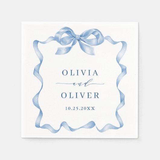 Elegante stoffige blauwe hand getekende boog bruil servet (Voorkant)