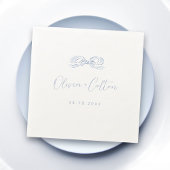 Elegante stoffige blauwe hand getekende boog bruil servet