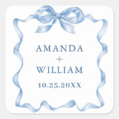 Elegante stoffige blauwe hand getekende boog bruil vierkante sticker (Voorkant)