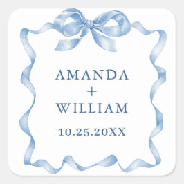 Elegante stoffige blauwe hand getekende boog bruil vierkante sticker