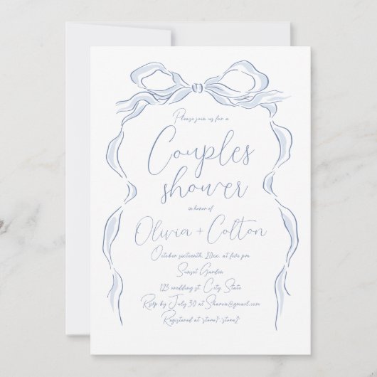 Elegante stoffige blauwe hand getrokken boog koppe kaart (Voorkant)